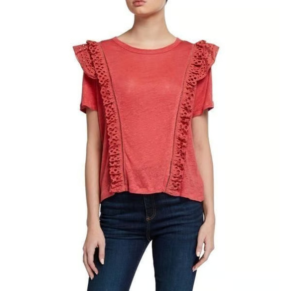 Veronica Beard Linen Prema Pink Eyelet Crewneck Top Small - Picture 3 of 8